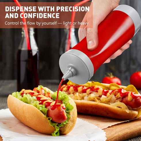 3 Pack 12 oz UPKOCH Inverted Condiment Squeeze Bottles, Upside Down Plastic Sauce Dispenser with Caps, Container