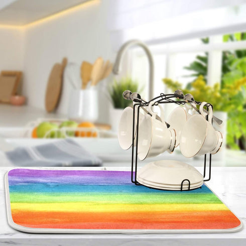 Colorful Stripe Rainbow Dish Drying Mat 18x24 inch, Absorbent Reversible Microfiber Mat for Kitchen