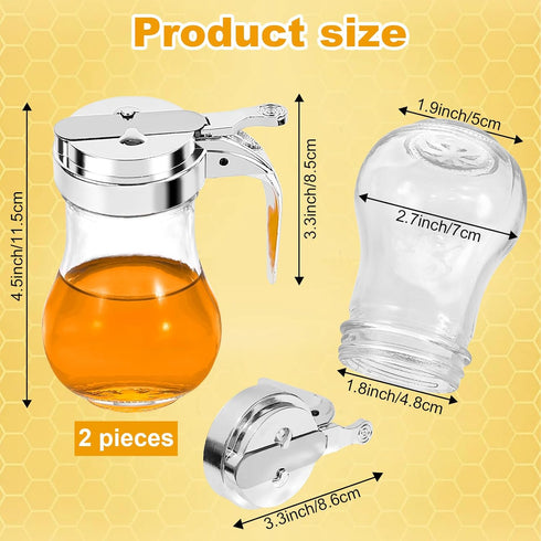 2Pcs 8oz Commercial (1, 2 pack) Syrup Dispenser Honey Pot Glass Honey Dispenser Jar, Maple Syrup Dispenser, Honey