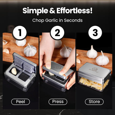 2 1, 5 Garlic Press Stainless Steel, Garlic Chopper Mini & Slicer Super Thin in Odor Free Ginger Dicer with Storage
