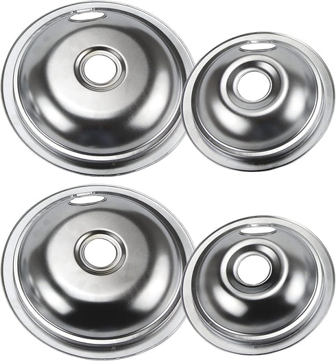 4 Pack Range Burner Chrome Drip Pan Bowls Set, 316048413 & 316048414 Replacement for Frigidaire