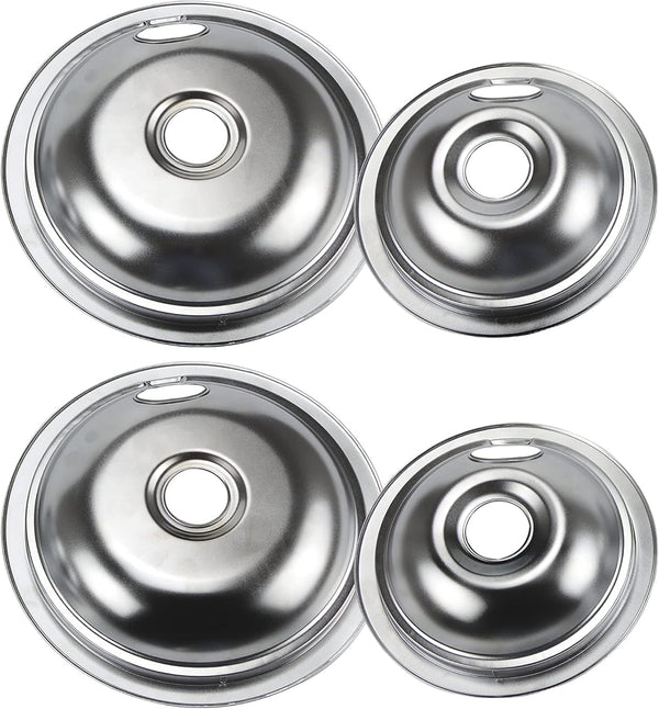 4 Pack Range Burner Chrome Drip Pan Bowls Set, 316048413 & 316048414 Replacement for Frigidaire