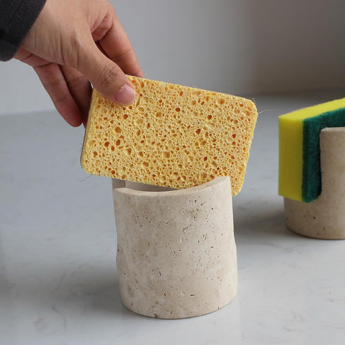 Natust Natural Travertine Sponge Holder for Kitchen Sink, Drying Rack, Compact Sink Caddy Organizer (Beige Travertine)