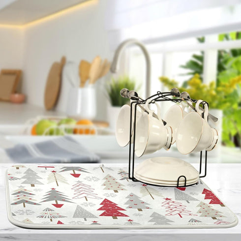 Nander Beautiful Christmas Tree Dish Drying Mat, Absorbent Reversible Dish Draining Mat for Kitchen Counter