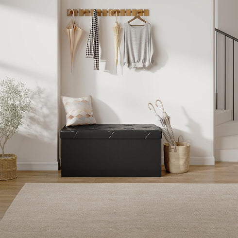 30 Inches 660 lbs, Sweetcrispy Folding Ottoman with Storage Bench, Foot Rest Stool, End of Bed Storage Bench