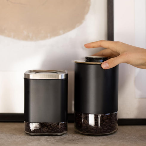 Kaffe Glass Coffee Canister (8oz) with Airtight Lid, BPA Free Glass & Stainless Steel Kitchen Storage Container