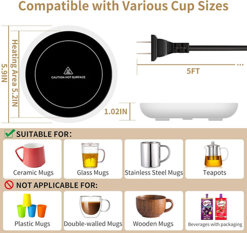 4H 3 Setting, Coffee Mug Warmer for Desk Auto Shut Off, Smart Coffee Cup Warmer with Temperature Electric Mug Warmer