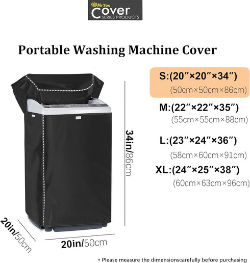 Portable Washing Machine Cover,Top Load Washer Dryer Cover,Waterproof Full-Automatic/Wheel Washing Machine Cover(20"20"34"inches,Black)