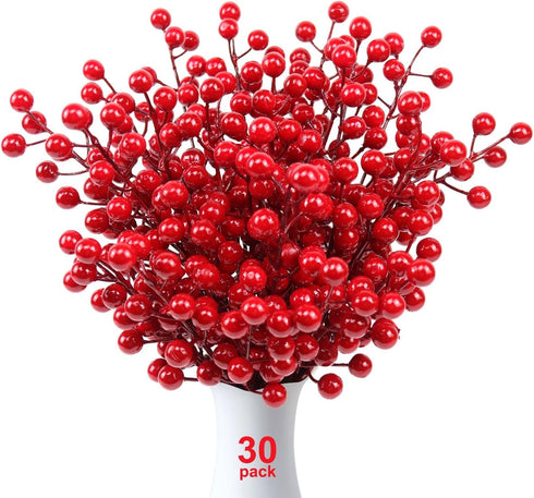 Mklsit 30 Pack Artificial Red Berry Stems, 8.2 Inch Christmas Berry Picks Holly