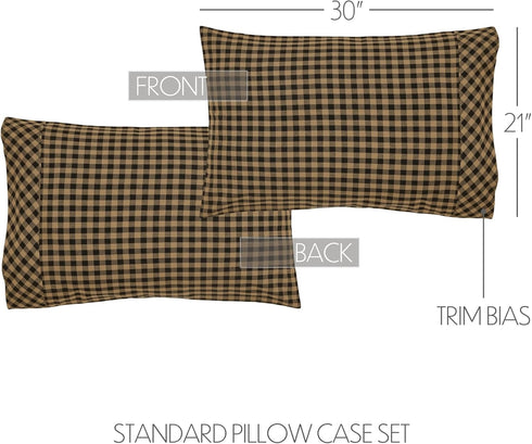 VHC Brands Black Check Standard Pillow Case Set, 2 Count, 21x30, Black and Tan