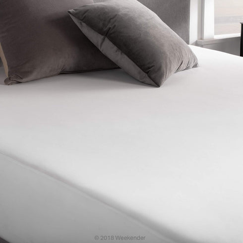 WEEKENDER Fitted Jersey Mattress Protector with Quiet Waterproof Barrier - Full, White