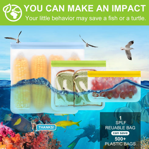 SPLF 12 Pack Silicone Reusable Bags, Dishwasher Safe, Leakproof Freezer Bags, BPA Free for Lunch and Food Travel