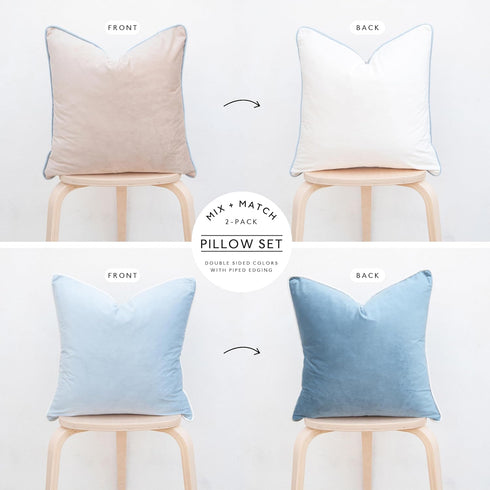 MONDAY MOOSE Decorative Throw Pillow Covers, Set of 2 Soft Velvet Modern Designs, 18x18 inch Beige/Light Blue