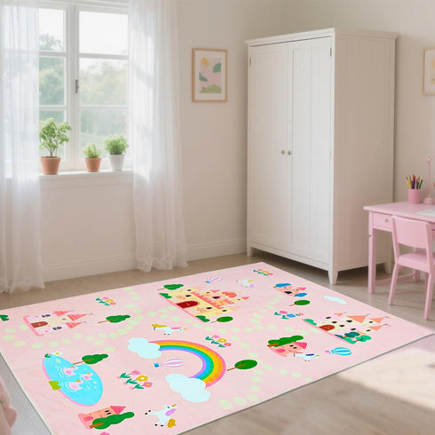 3.3'x5' ABREEZE Kids Rug Play Mat Ultra Soft Rugs for Kids Room, Non Slip Castle Road Children Nursery Rug Carpet