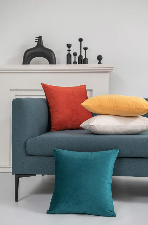 2 Pack DEZENE Throw Pillow Cases 18x18 Teal, Cozy Soft Velvet Square Decorative Covers