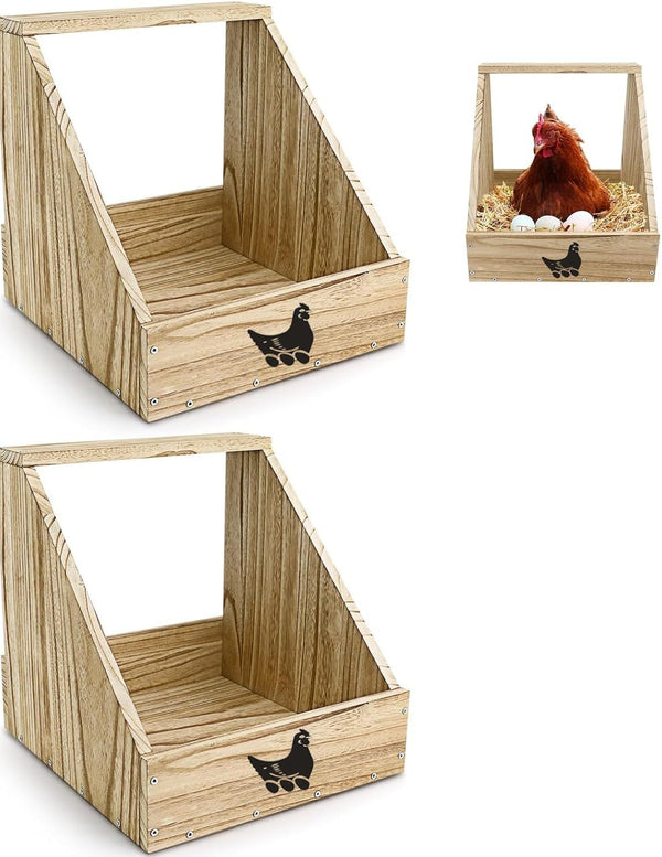 Wooden Chicken Nesting Box for Chickens, Sturdy Wall Mount Egg Laying Box for Hens, Chickens, and Ducks (2 Pack)