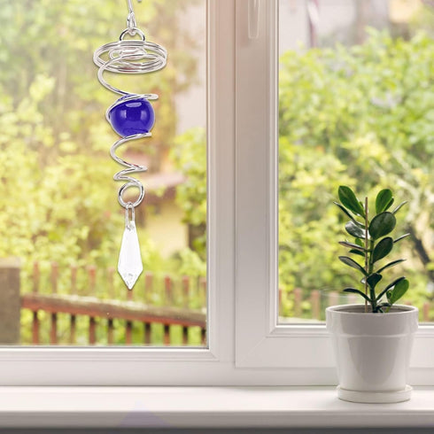 Wind Spinner Stabilizer Crystal Ball, 2 Gazing Ball Spiral Tail Garden Wind Spinner with Swivel Hook
