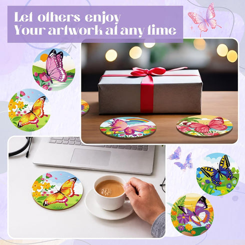 Reallnaive 45 4 Inch Pcs Butterfly Wooden Coasters Painting Kit, Paint Your Own Boho Coasters with Markers, Mothers Day