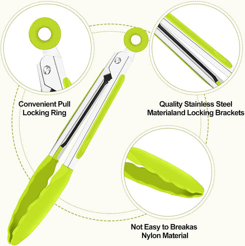 7 Pack Kitchen Tongs - 7 Inch Small Silicone Tongs with Stainless Steel Handles, Heat Resistant Non-Stick