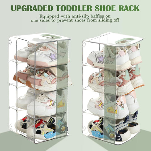 2 Pack 2Pack 4 Closet Upgraded Kids Shoe Rack with Socks Rack, Clear Acrylic Baby Shoe Organizer with Side Anti-Slip