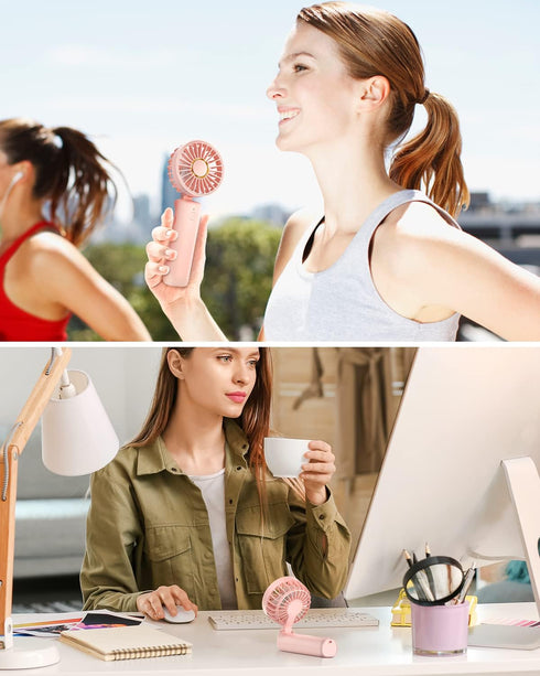 FrSara Mini Handheld Fan, Rechargeable Small Folding Fan, 3-Speed, 2000mAh Power Bank, Portable for Outdoor Travel