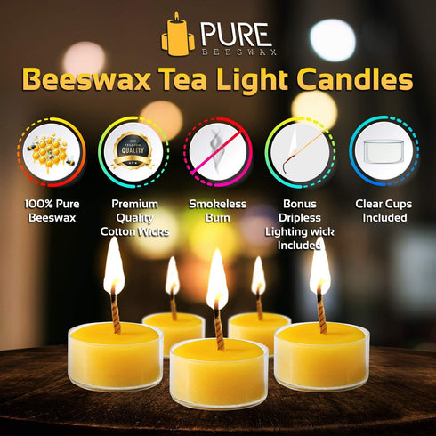PURE PLANT HOME Honey Scented Beeswax Candles - 100% Pure Natural, 10 DRIPLESS Candles, Made in USA