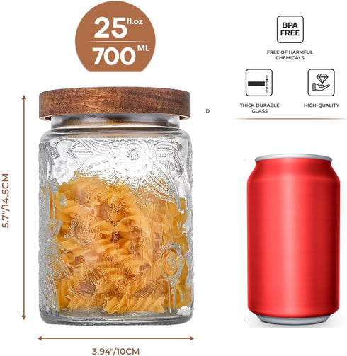 Adodeen 24oz Vintage Glass Canister With Lid Small Glass Jars Wide Mouth Mason Jars Airtight Coffee Canisters Kitchen
