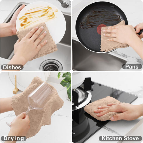 12 Pack (10 10 Inches, Homaxy Kitchen Dish Cloths x Tan), Super Soft and Absorbent Coral Velvet Dish Towels, Nonstick