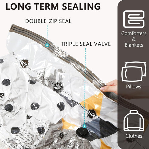 Vacuum Storage Bags, 8 Large Space Saver Bags with Travel Hand Pump for Clothes, Bedding, Pillows