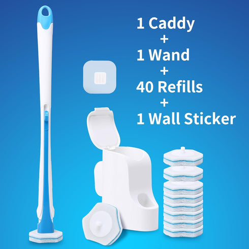 Disposable Toilet Brush with 40PCS Refills, Wall Mounted Compact Bathroom Cleaning System