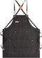 Chef Apron Canvas for Men, Work Apron with Large Pockets - 16oz Heavy Duty Cross Back, BBQ, Cooking