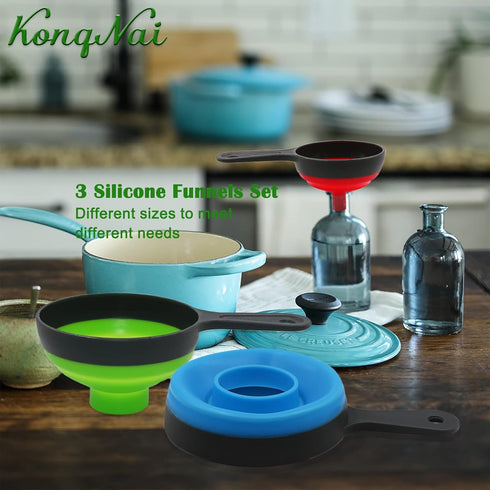 Sets 3, KongNai Canning Funnel for Wide and Regular JarsWide Mouth Funnels of Large for Mason Jar, Food Grade