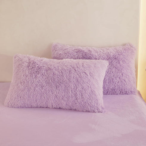 Soft Lavender Faux Fur Fluffy Pillow Case, Cute Decorative Fuzzy Pillow Covers for Home Bedroom Living Room, Set of 2