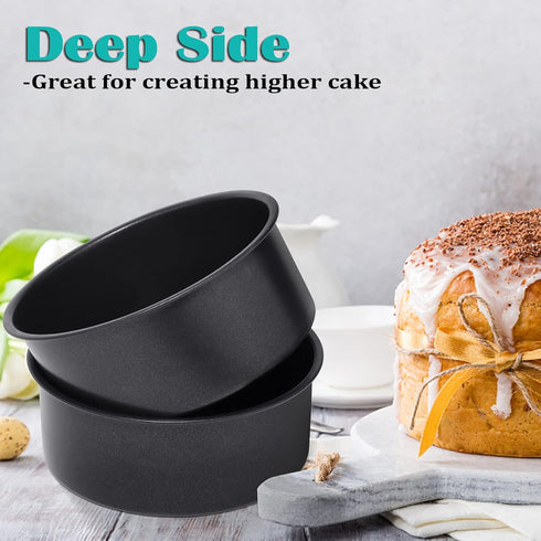 E-far 6 x 3 Inch Cake Pan Set of 3, Deep Stainless Steel Round Cake Pans for Baking Birthday Wedding Cakes