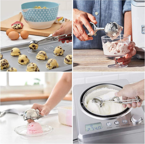 Ice Cream Scoop, 3Pcs Cookie Scoop Set, Stainless Steel Scooper with Trigger Release for Baking, Set of 3