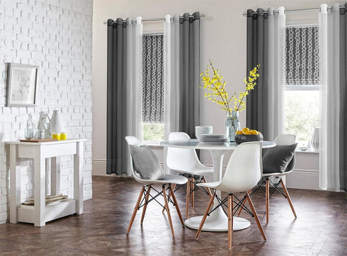 G2000 84 Inch Grommet (2 Set) Sheer & Drapes Grey and White Ombre Curtains for Bedroom & Living Room with Light