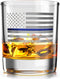 Thin Blue Line American Flag Whiskey Rocks Glass, Old Fashioned Bourbon Glass, 10 oz Capacity