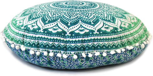 22" CRAFT KALA IN Round Mandala Floor Pillow Cushion Cover Seating Throw Cover Hippie Decorative Bohemian Ottoman Poufs