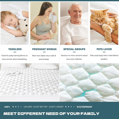 UNILIBRA Full Mattress Protector Waterproof, Deep Pocket Mattress Pad Cover Up to 18 Inches, Quilted Fitted Topper