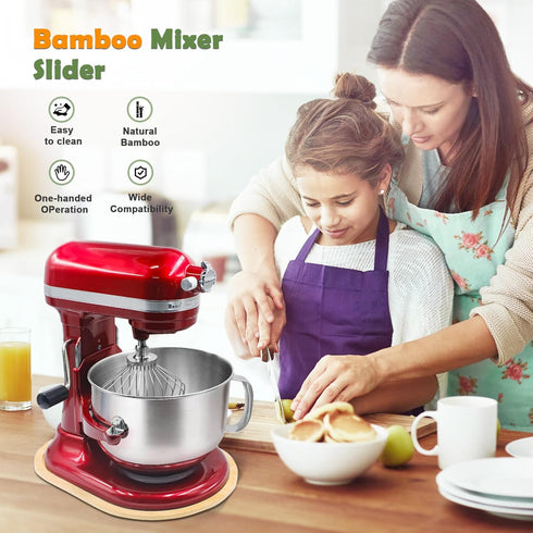 Bamboo Mixer Slider, Compatible with Kitchen Aid 5-8 Qt Stand Mixer, Kitchen Countertop Storage Mover