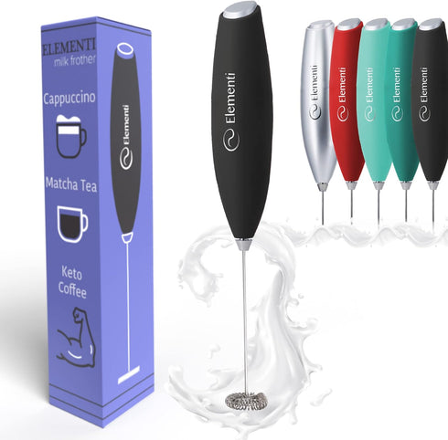 Elementi Milk Frother Wand & Drink Mixer Handheld, Electric Mini Mixer, Coffee Mixer Wand, Matcha Mixer & Stirrer