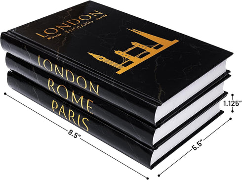 LAMOUR HOME DECOR Set 3 Books for Decoration - Home Decor Faux Book Stack with Gold Foil Stamping - Minimalist