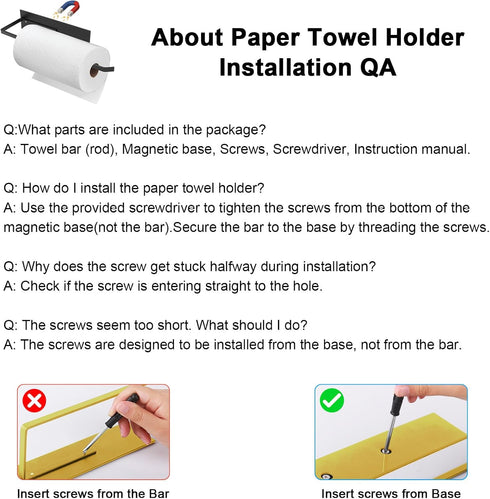 Gold Paper Towel Holder, Magnetic Paper Towel Holder for Fridge, Toilet Paper Roll Holder Magnet Fridge Rack Wall Mount
