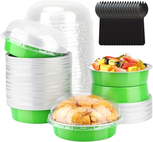 LNYZQUS 50 Pack Mini Cake Pans with Dome Lids, 8oz 4” Aluminum Small Pie Tins Ramekins for Baking