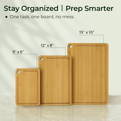 Set 3 Keechee Wood Cutting Board for Kitchen - Reversible Bamboo Cutting Boards Gift of with Juice Groove, Wooden