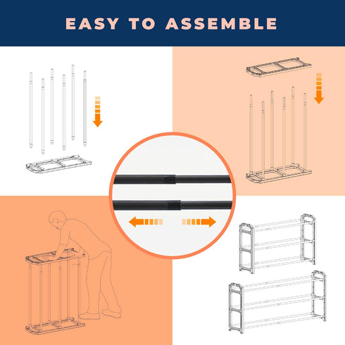 3-Tier Closet, (CSR-01) Happhom Expandable Shoe Organizer - Space Saver Shoe Shelf with Smart Design for Entryway