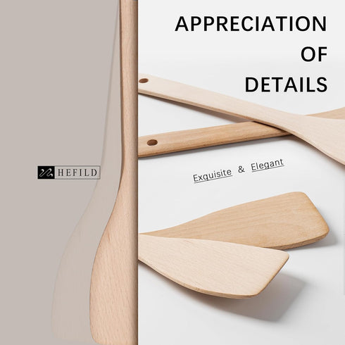 2pcs 13inch Wooden Spatulas for Cooking, Uncoated Beech Wood Turners for Frying, Non-Scratch Utensils