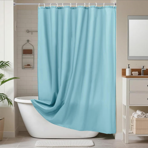 AooHome Extra Long Shower Curtain 72x78 Inch, Fabric Liner with Hooks, Weighted Hem, Water Repellent, Blue