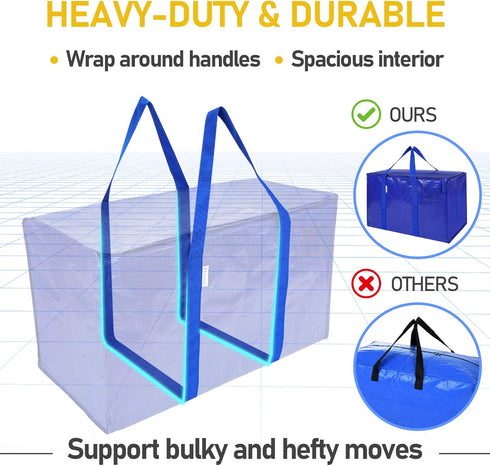 TICONN 2 Pack Extra Large Moving Bags with Zippers & Carrying Handles, Heavy-Duty Storage Tote Moving Boxes for Space Saving by TICONN