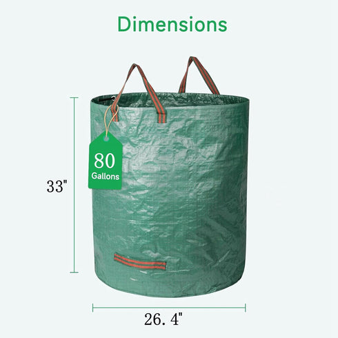 MHXWNHA 2-Pack 80 (33H 26D Inches) 4 Gallon x Reusable Standable Yard Waste Bags with Handles for Leaves, Debris, Grass